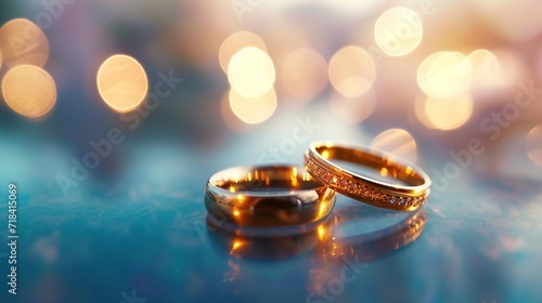 two gold rings on a blurred background