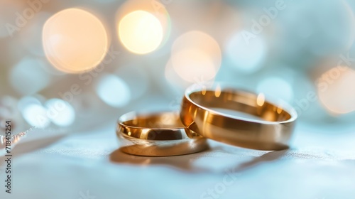 two gold rings on a blurred background