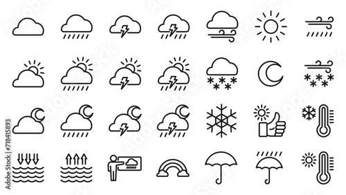 Weather forecast line icons set. Outline illustration of weather forecast vector icons for web design