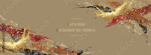 金箔, 和柄, 金色, ゴールド, 和, 背景, 年賀状, ベクター, フレーム, 和風, 麻の葉, 水彩, 波, 雲, 筆書き, 筆, イラスト