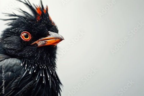 Side view portrait of Crested Myna in white background AI Generative