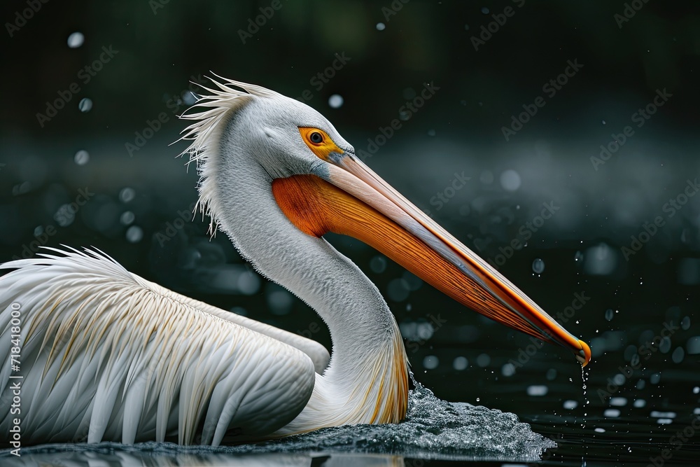Portrait elegant of Great White Pelican standing in lake AI Generative Portrait elegant of Great White Pelican standing in lake AI Generative