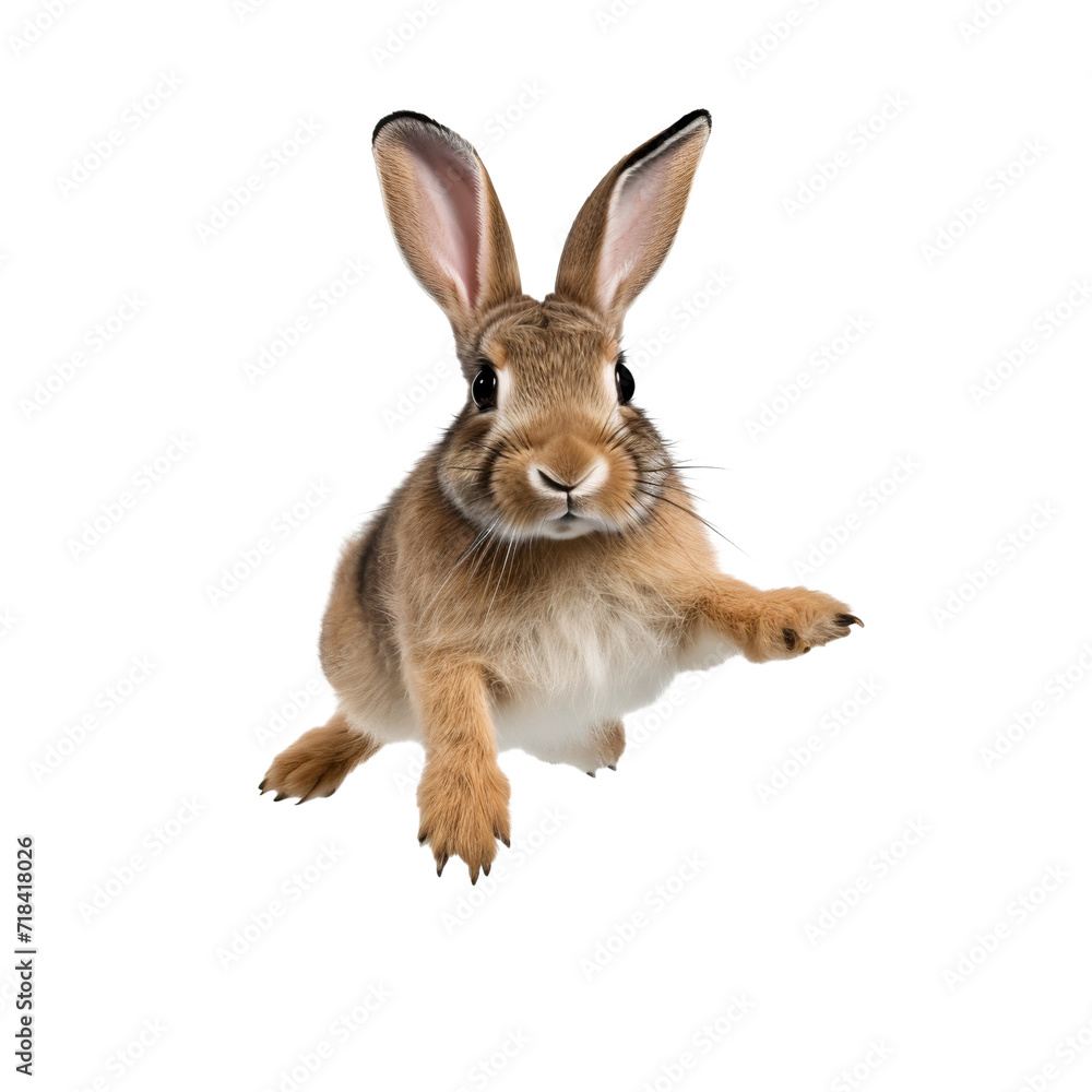 Fototapeta premium Cute bunny rabbit jumping isolated on white background