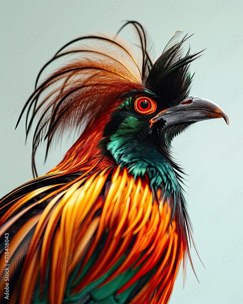 Portrait majestic of Greater bird of paradise on the grey background AI Generative