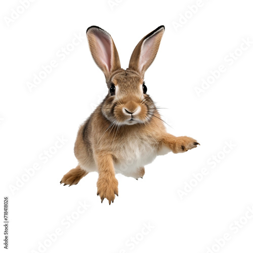 Cute bunny rabbit jumping isolated on white background © The Stock Guy