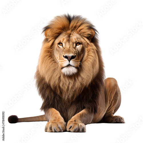 Portrait of a lion panthera leo, sitting isolated on white background