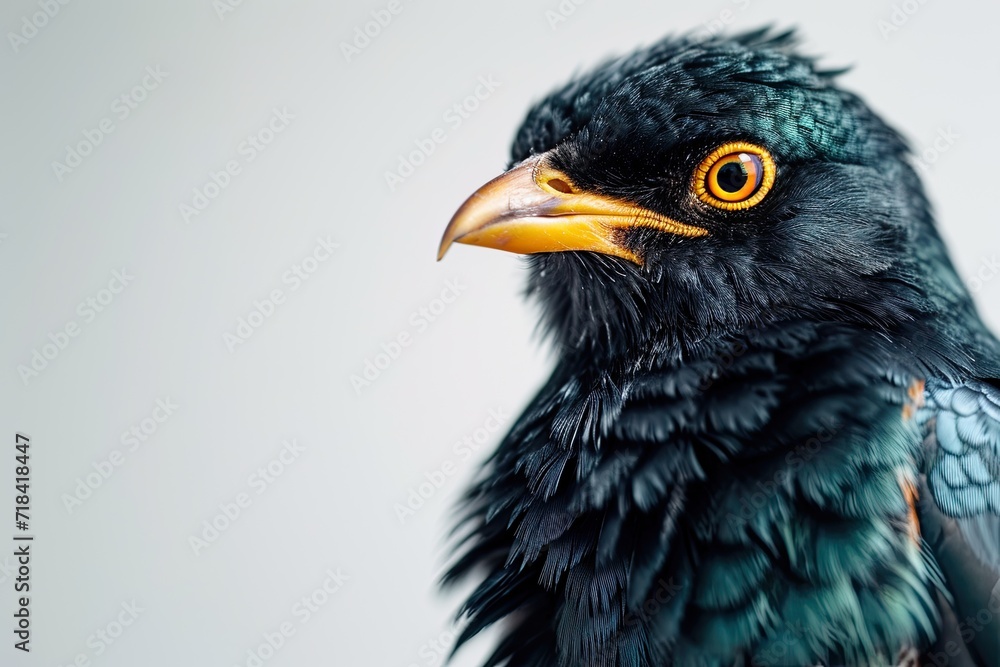 Beautiful captured of Hill Myna with yellow eyes on the grey background AI Generative Beautiful captured of Hill Myna with yellow eyes on the grey background AI Generative