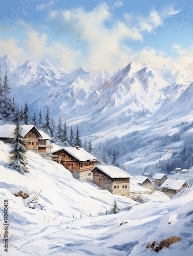 Modern Alpine Villages: A Contemporary Snowy Hamlet in Impressive Winter Landscape