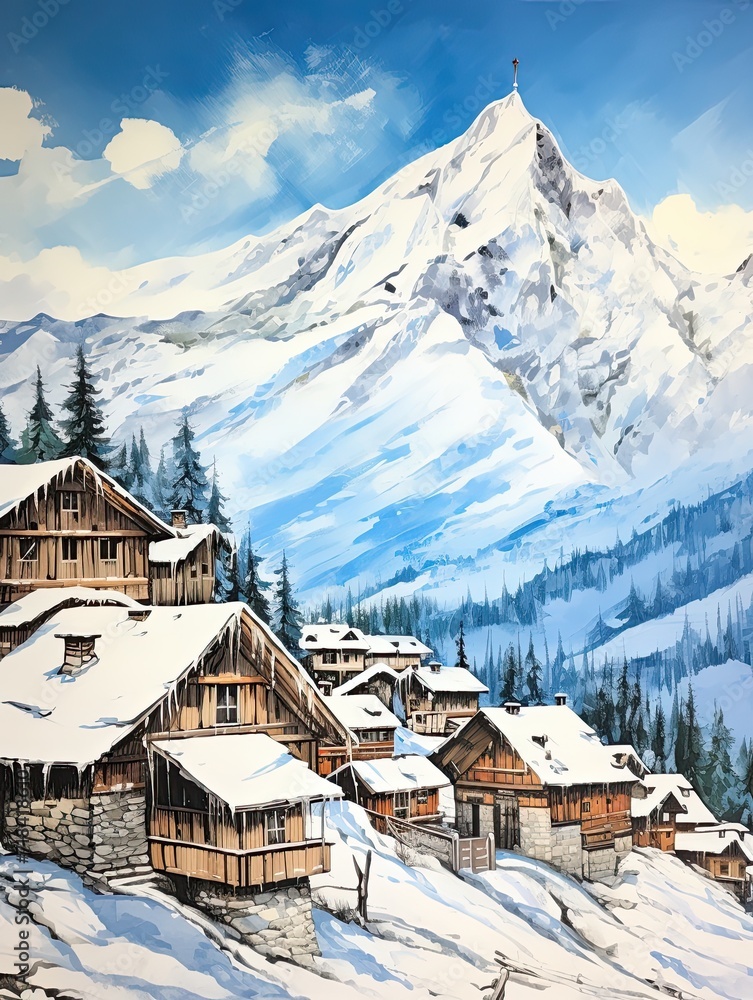 Snow-Covered Hamlet Decor: Alpine Villages in Winter Wall Art at its Finest