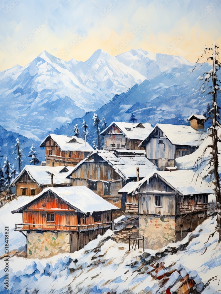Snow-Covered Hamlet Decor: Alpine Villages in Winter Wall Art Collection