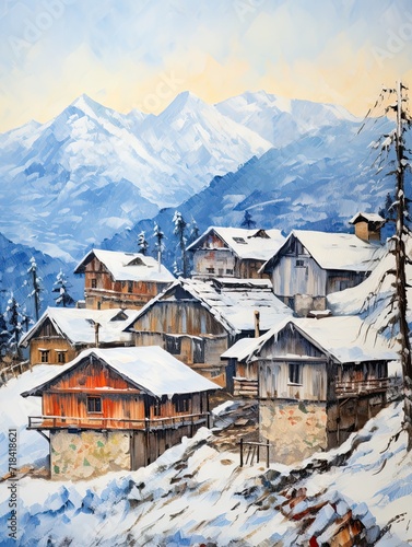 Snow-Covered Hamlet Decor: Alpine Villages in Winter Wall Art Collection