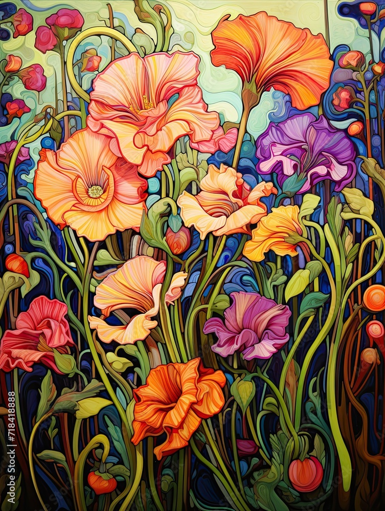 Vibrant Art Nouveau Floral Patterns: Acrylic Landscape Art Vibrant Art Nouveau Floral Patterns: Acrylic Landscape Art