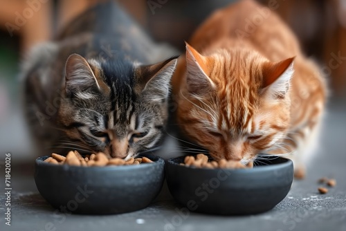 仲良くご飯を食べる猫