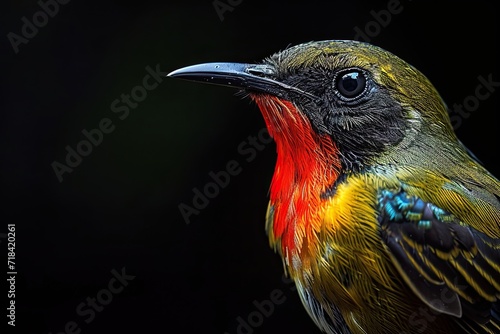 Right side view Olive-backed Sunbird isolated on black AI Generative © Tebha Workspace