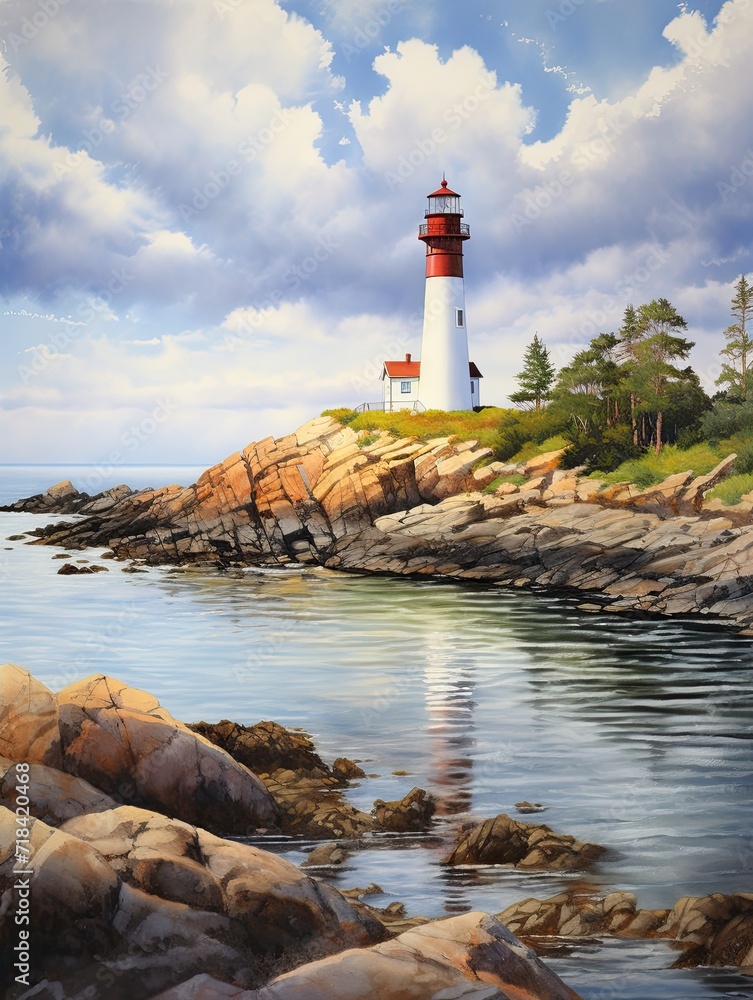 Coastal New England Lighthouses Canvas Print - Serene Landscapes of Coastal Lighthouse Art