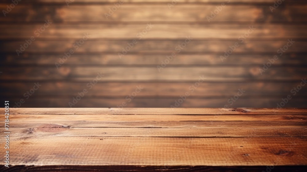 A bare wooden tabletop against a nondescript and blurry backdrop AI generated A bare wooden tabletop against a nondescript and blurry backdrop AI generated