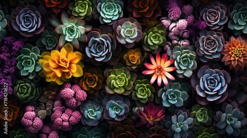A background design featuring a flat lay arrangement of various succulent plants  AI generated