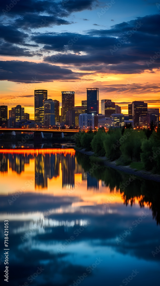 Twilight Triumph: A Reflective Exploration of The Edmonton Cityscape