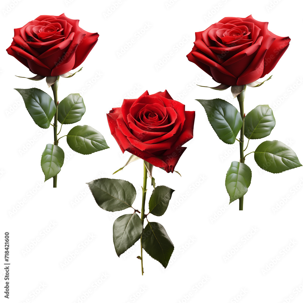 Set of red roses isolated on white background Set of red roses isolated on white background