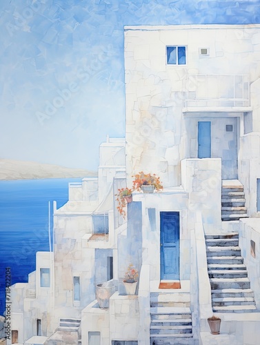 Greek Isle Whitewashed Villas: Captivating Artwork Showcasing Iconic Island Homes