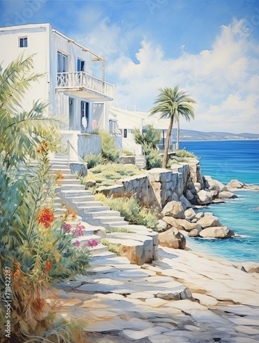 Greek Isle Whitewashed Villas Riverside Painting: Stunning Villas by Island Streams photo