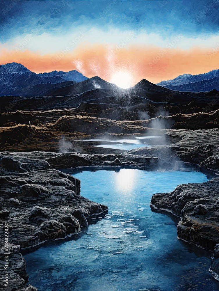 Icelandic Geothermal Springs: Starry Spring Night Artwork of the Night Sky