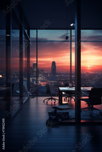 A dusky blurred office atmosphere highlighting the evening ambience AI generated
