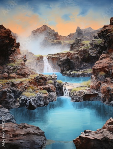 Volcanic Thermal Baths  Captivating Icelandic Geothermal Springs Nature Artwork