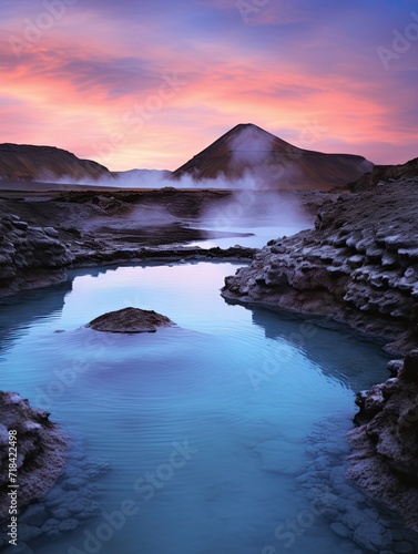 Icelandic Geothermal Springs Twilight Landscape: Evening Thermal Pools
