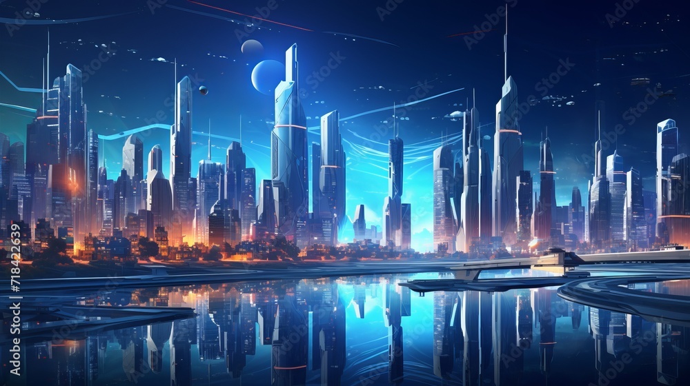 A futuristic cityscape with various neon elements  AI generated