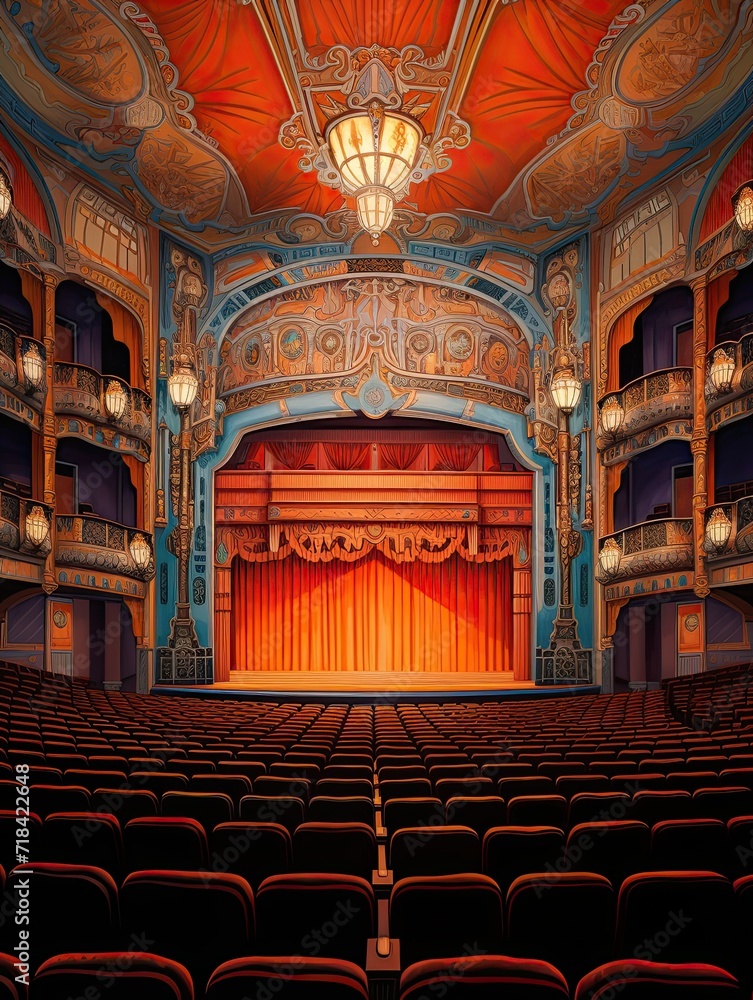 Obraz premium Luxurious Art Deco Theaters: First Light Dawn Painting of The Theater