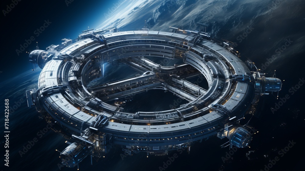A futuristic space station with sustainable technology AI generated A futuristic space station with sustainable technology AI generated