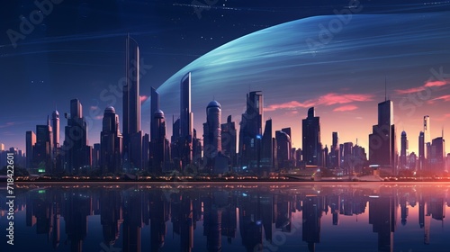 A futuristic city skyline at dusk  AI generated
