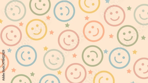 Colorful smiling emoji faces and stars background Animation