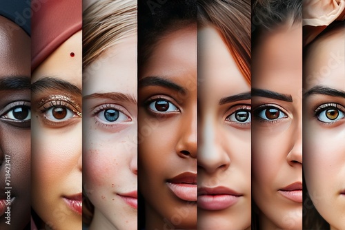 Collage of facial features from women of different ethnic generative ai photo