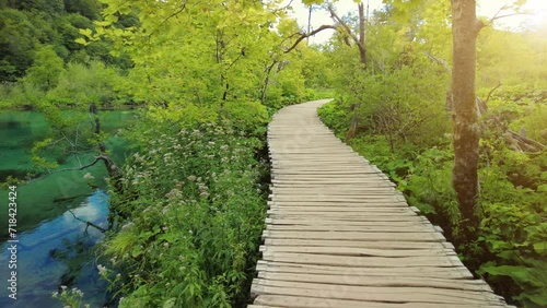 Milino Jezero lake with walking jetty of Plitvice Lakes National Park in Croatia . UNESCO World Heritage of Croatia named Plitvicka Jezera. photo