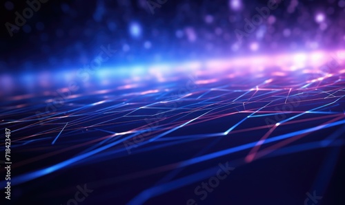 abstract technology background with blue and purple glowing lines.
