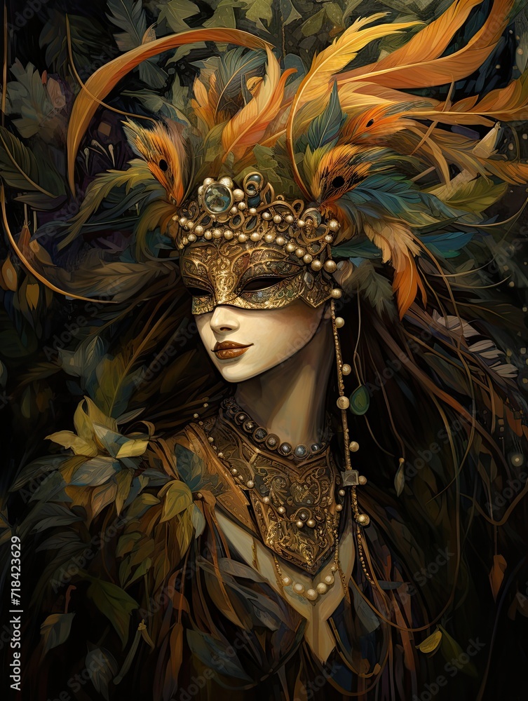 Midnight Masquerades: Earth Tones Art in Natural Colors at the Carnival