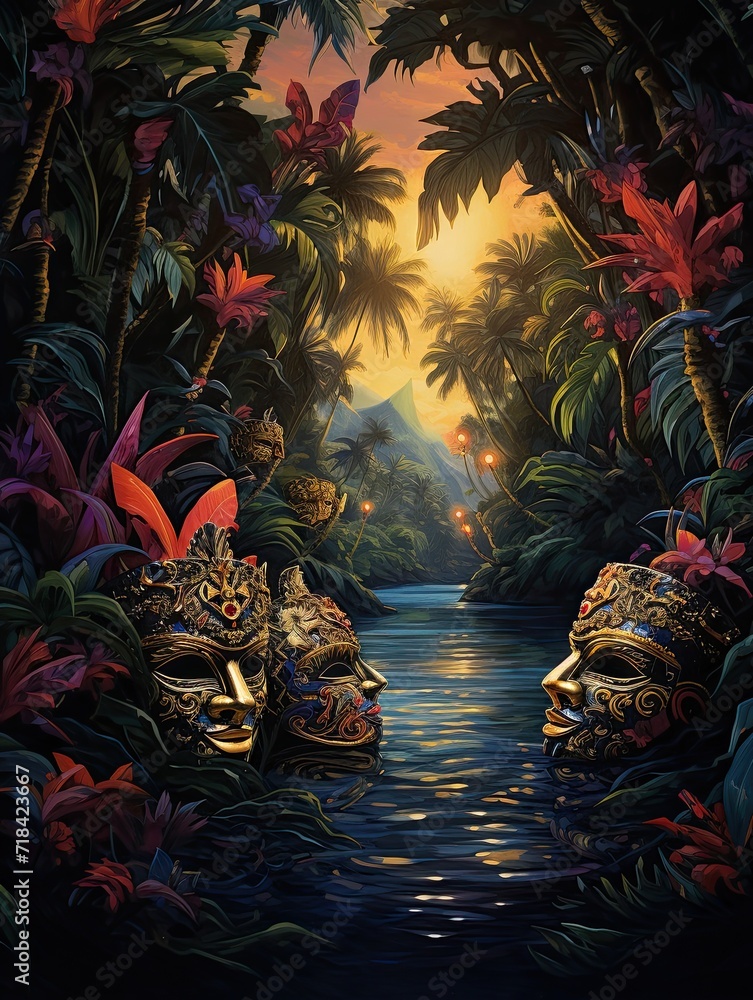 Midnight Carnival Masquerades: Island Artwork of Enchanting Masquerades on a Dreamy Island