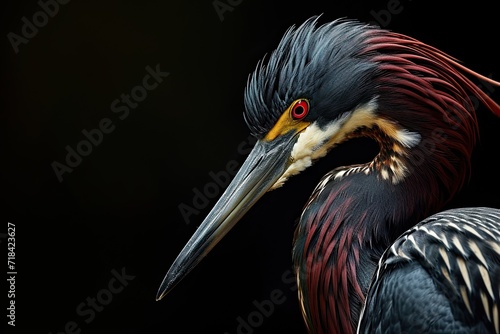 Majestic of Tricolored Heron on black background AI Generative photo