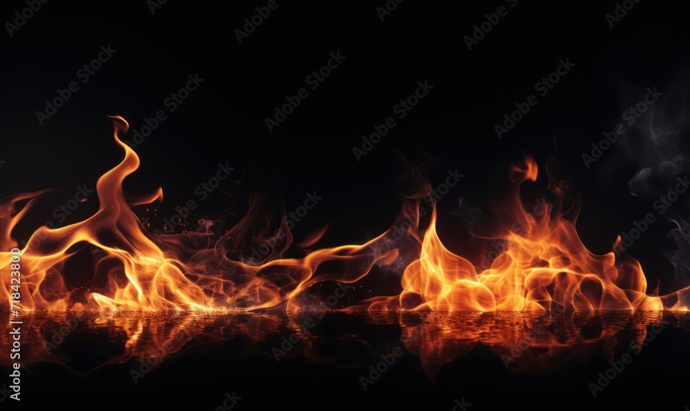 Fototapeta premium Fire flames isolated on black background. Abstract blaze fire texture background.
