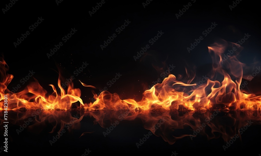 Fototapeta premium Fire flames isolated on black background. Abstract blaze fire texture background.