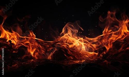 Fire flames on black background. Abstract fire flames isolated on black background