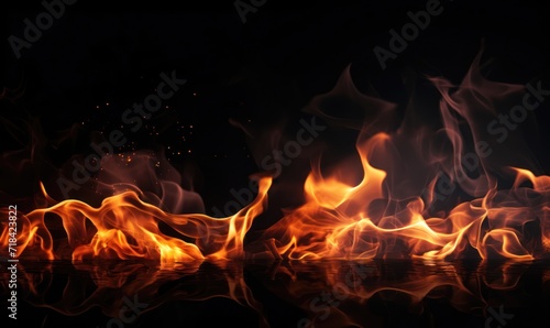 Fire flames on black background. Abstract blaze fire flame texture background. © TheoTheWizard