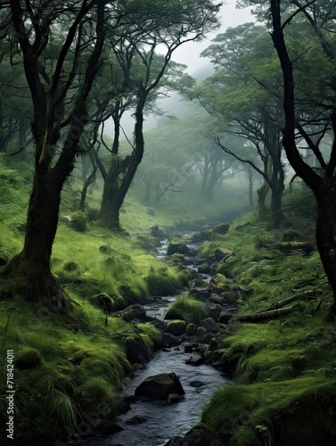 Misty Scottish Moors: Lush Green Rainforest Landscape