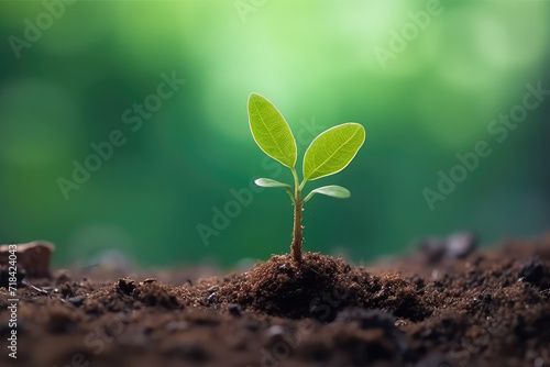 Young Plant Growing In Garden With Sunlight. Ature ecology and growth concept with copy space.