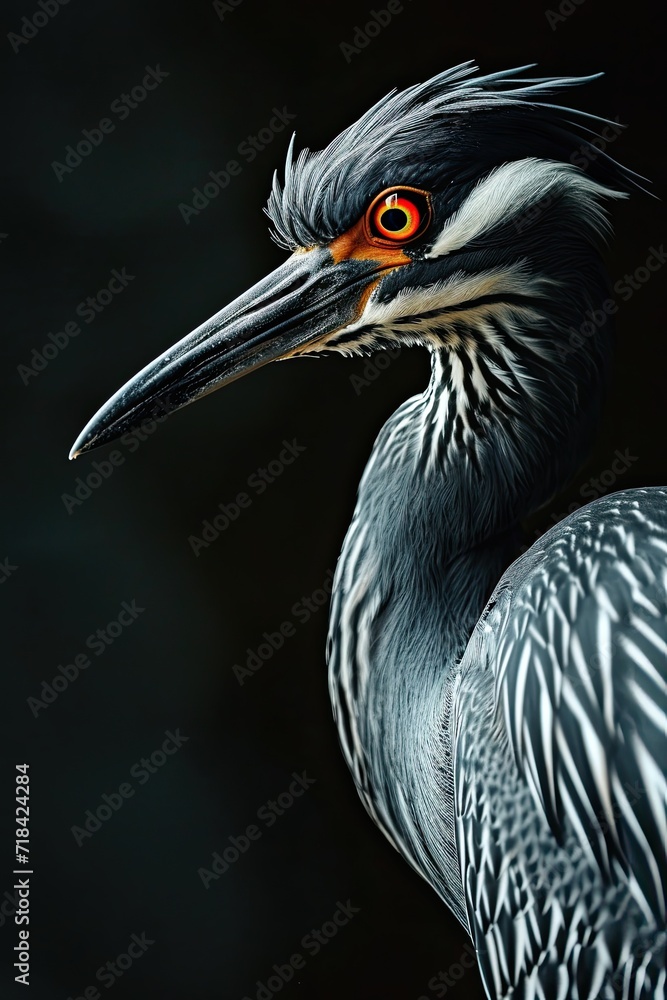 Elegant pose of Yellow-crowned Night Heron isolated on black AI Generative Elegant pose of Yellow-crowned Night Heron isolated on black AI Generative