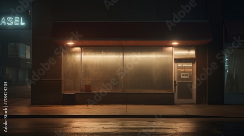 A mockup scene of an empty storefront displaying a Sale sign AI generated