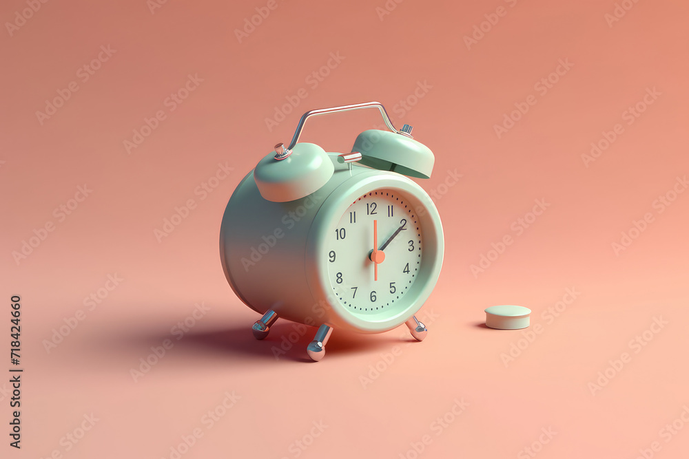 Pastel classic 3d alarm clock is ringing. Time to do business. - obrazy, fototapety, plakaty 
