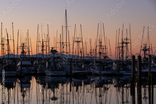 Silhouette of Fishing Boats at dawn Illwaco WA
